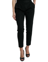 Dolce & Gabbana Black Wool High Waist Cropped Tapered Pants - IT42|M - Trousers