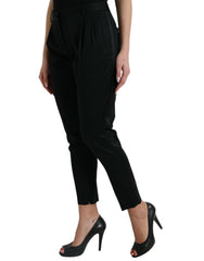 Dolce & Gabbana Black Wool High Waist Cropped Tapered Pants - IT42|M - Trousers