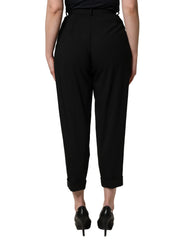 Dolce & Gabbana Black Wool High Waist Cropped Trouser Pants - IT38 | XS