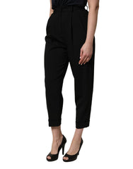 Dolce & Gabbana Black Wool High Waist Cropped Trouser Pants - IT38 | XS