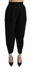 Dolce & Gabbana Black Wool High Waist Pleat Front Cropped Pants - IT40|S - Trousers