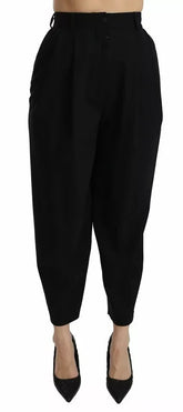 Dolce & Gabbana Black Wool High Waist Pleat Front Cropped Pants - IT40|S - Trousers