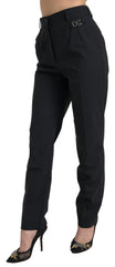 Dolce & Gabbana Black Wool High Waist Tapered Pants - IT38 | XS - Trousers