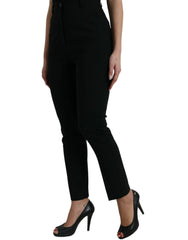 Dolce & Gabbana Black Wool High Waist Tapered Pants - IT40|S - Trousers