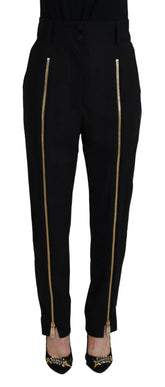 Dolce & Gabbana Black Wool High Waist Tapered Pants - IT40|S - Trousers