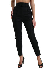Dolce & Gabbana Black Wool High Waist Tapered Pants - IT40|S - Trousers
