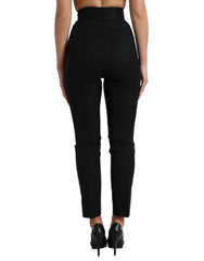 Dolce & Gabbana Black Wool High Waist Tapered Pants - IT40|S - Trousers