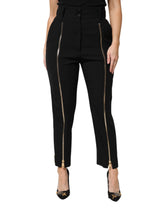 Dolce & Gabbana Black Wool High Waist Zipper Tapered Pants - Trousers