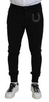 Dolce & Gabbana Black Wool Horseshoe Jogger Pants - IT52 | L - Joggers