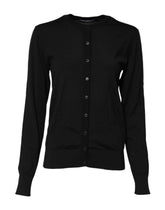Dolce & Gabbana Black Wool Knit Round Neck Cardigan Sweater - IT42|M - Cardigans