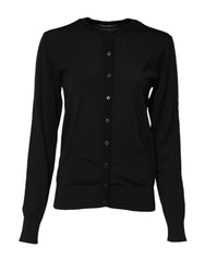 Dolce & Gabbana Black Wool Knit Round Neck Cardigan Sweater - IT42|M - Cardigans