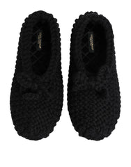 Dolce & Gabbana Black Wool Knit Slip On Ballerina Flats Shoes - EU38/US7.5 - Flats