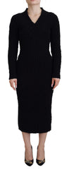 Dolce & Gabbana Black Wool Knitted Sheath Sweater Dress - Dresses
