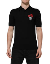 Dolce & Gabbana Black Wool Logo Floral Short Sleeve T-shirt - Polos