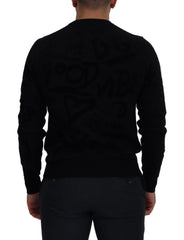 Dolce & Gabbana Black Wool Logo Pattern Crewneck Pullover Sweater - Sweaters