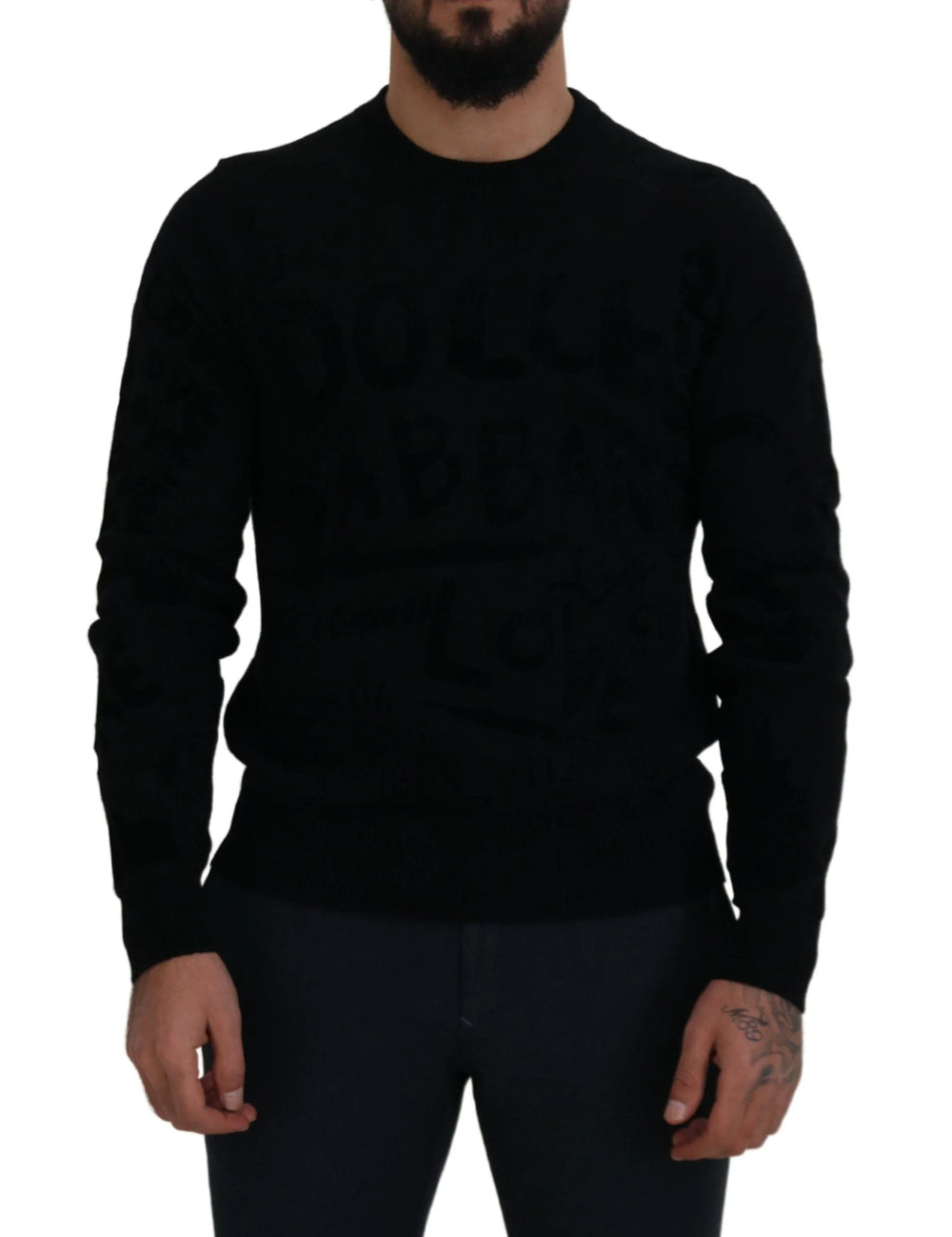 Dolce & Gabbana Black Wool Logo Pattern Crewneck Pullover Sweater - Sweaters