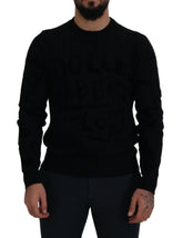 Dolce & Gabbana Black Wool Logo Pattern Crewneck Pullover Sweater - Sweaters