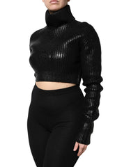 Dolce & Gabbana Black Wool Long Sleeve Turtleneck Cropped Top - IT40|S - Sweaters