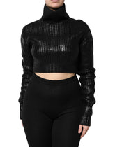 Dolce & Gabbana Black Wool Long Sleeve Turtleneck Cropped Top - IT40|S - Sweaters
