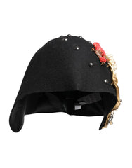 Dolce & Gabbana Black Wool Multicolor Embellished Cloche Hat - Hats