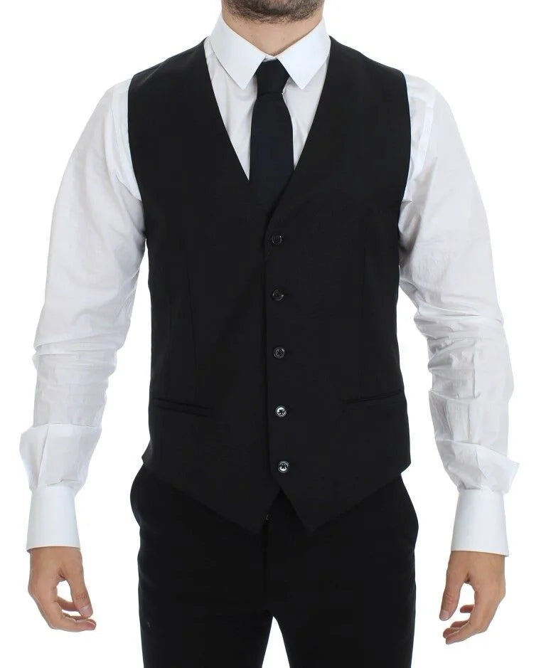 Dolce & Gabbana Black Wool Silk Stretch Dress Vest Blazer - IT48 | M - Vests