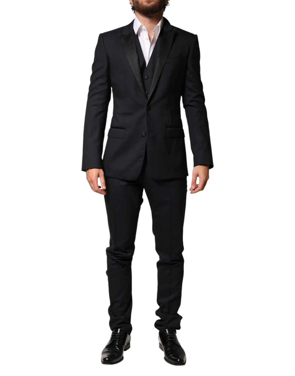 Dolce & Gabbana Black Wool Single Breasted 3 Piece Men Suit - IT44 | XS