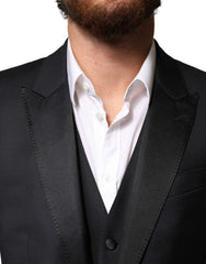 Dolce & Gabbana Black Wool Single Breasted 3 Piece Men Suit - IT44 | XS