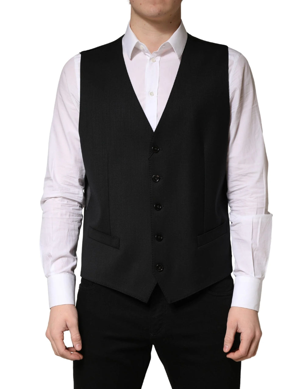 Dolce & Gabbana Schwarz Wolle Einreihige Herren Weste - IT48 | M
