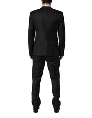 Dolce & Gabbana Czarny Wełniany Garnitur Męski Slim Fit 3-Częściowy - IT50 | L