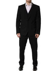 Dolce & Gabbana Black Wool Slim Fit Formal 3 Piece Men Suit - IT53 | XL