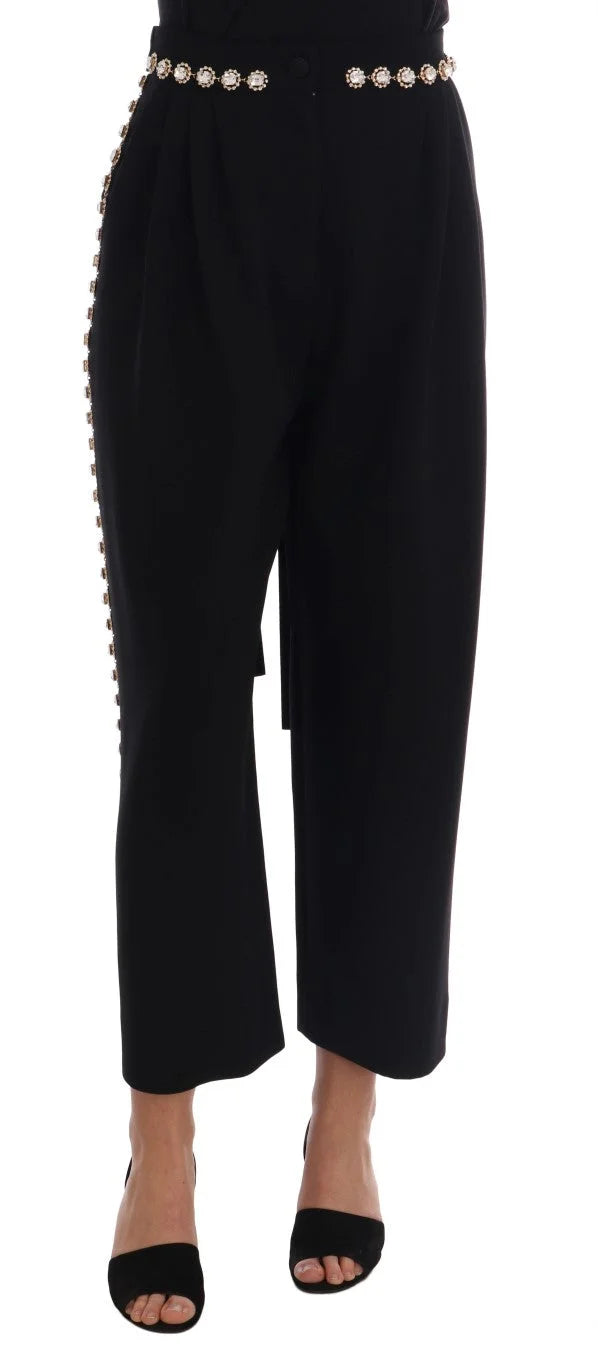 Dolce & Gabbana Black Wool Stretch Crystal Pants - IT38|XS - Trousers