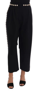 Dolce & Gabbana Black Wool Stretch Crystal Pants - IT38|XS - Trousers