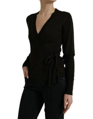 Dolce & Gabbana Black Wool V-neck Crossed Cardigan Sweater - Cardigans