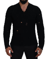 Dolce & Gabbana Black Wool V-neck Knitted Pullover Sweater - Sweaters