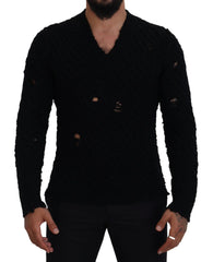 Dolce & Gabbana Black Wool V-neck Knitted Pullover Sweater - Sweaters