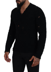 Dolce & Gabbana Black Wool V-neck Knitted Pullover Sweater - Sweaters