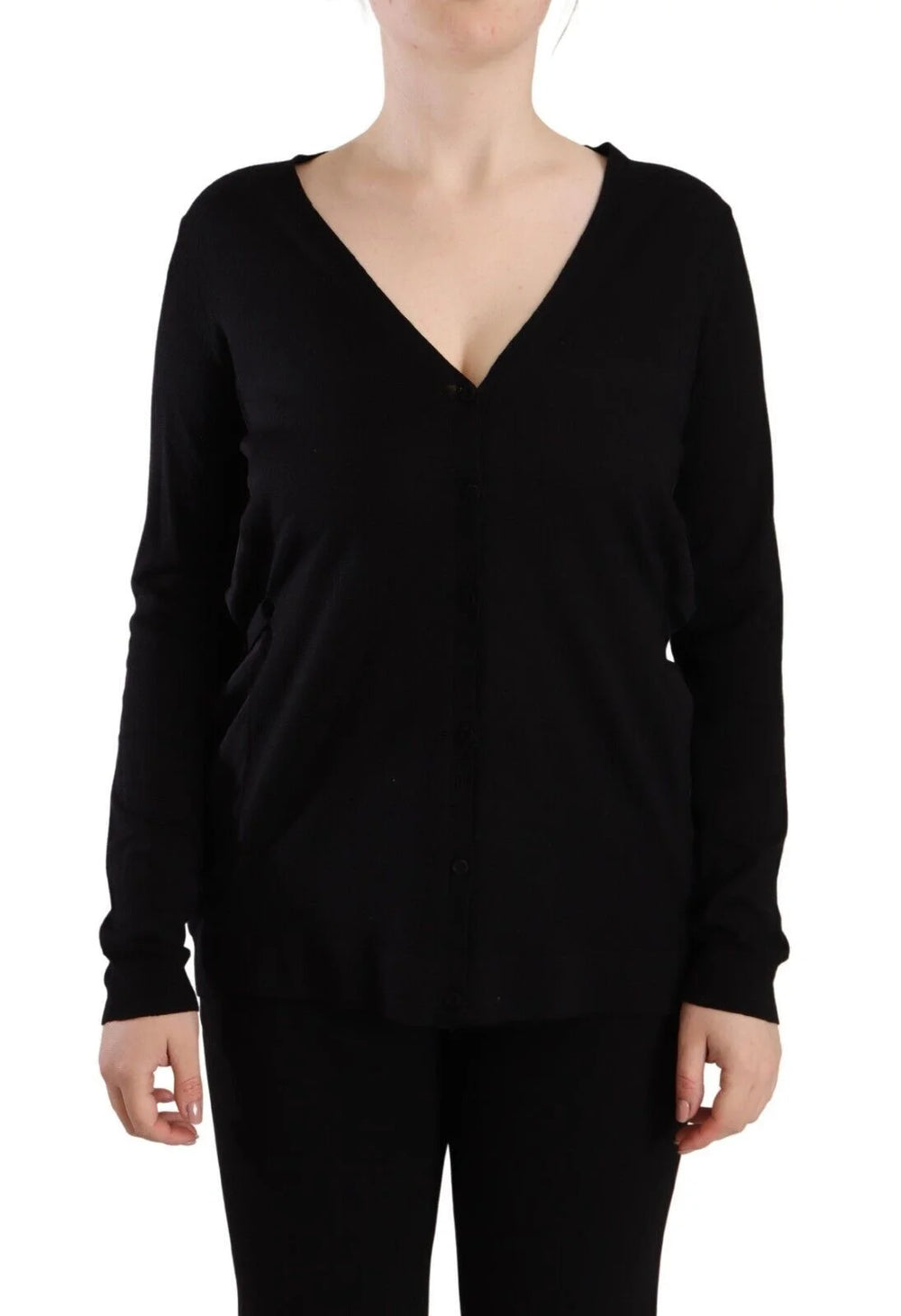 Dolce & Gabbana Black Wool V-neck Long Sleeves Pullover Top - IT42|M - Sweaters