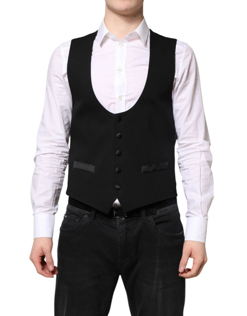 Dolce & Gabbana Black Wool Waistcoat Dress Formal Vest - IT46 | S - Vests