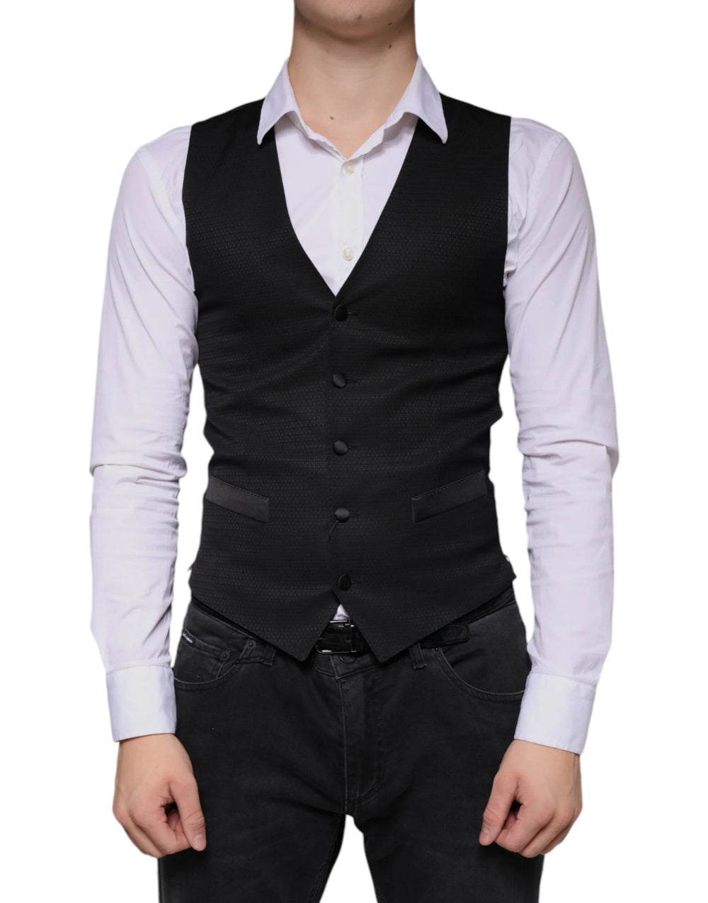 Dolce & Gabbana Black Wool Waistcoat Dress Formal Vest - IT46 | S - Vests