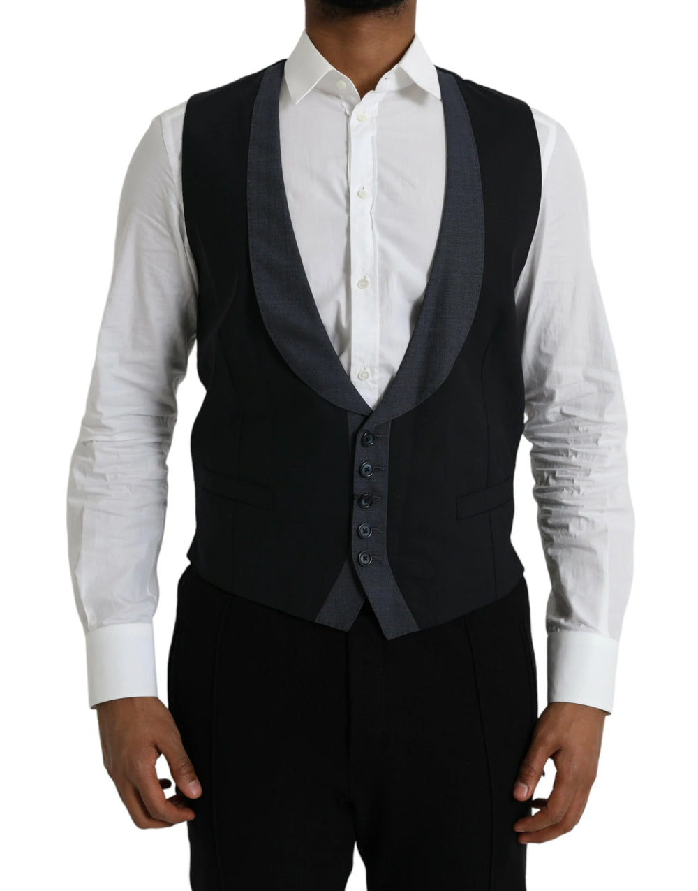 Dolce & Gabbana Black Wool Waistcoat Dress Formal Vest - IT48 | M - Vests
