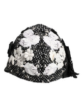 Dolce & Gabbana Black Wool White Floral Embellished Cloche Hat - Hats