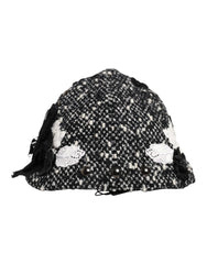 Dolce & Gabbana Black Wool White Floral Embellished Cloche Hat - Hats