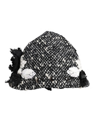 Dolce & Gabbana Black Wool White Floral Embellished Cloche Hat - Hats