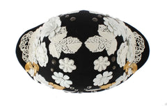Dolce & Gabbana Black Wool White Floral Gold Leaf Hat - Hats