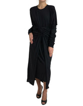 Dolce & Gabbana Black Wool Wrap Sheath Midi Gown Dress - Dresses