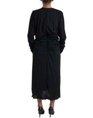 Dolce & Gabbana Black Wool Wrap Sheath Midi Gown Dress - Dresses
