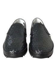 Dolce & Gabbana Black Woven Buffalo Leather Men Loafers Shoes - EU40/US7 - Flats
