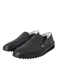 Dolce & Gabbana Black Woven Buffalo Leather Men Loafers Shoes - EU40/US7 - Flats