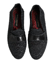 Dolce & Gabbana Black Woven Leather Slip On Loafers Men Shoes - EU39/US6 - Flats