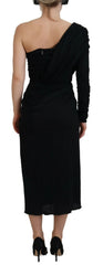 Dolce & Gabbana Black Wrap Sheath One Shoulder Wool Dress - Dresses